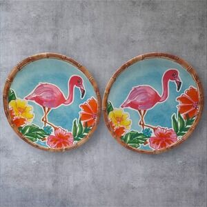 Set of 2 - Sur La Table Tropical Flamingo Luncheon Salad 9" Plates Melamine